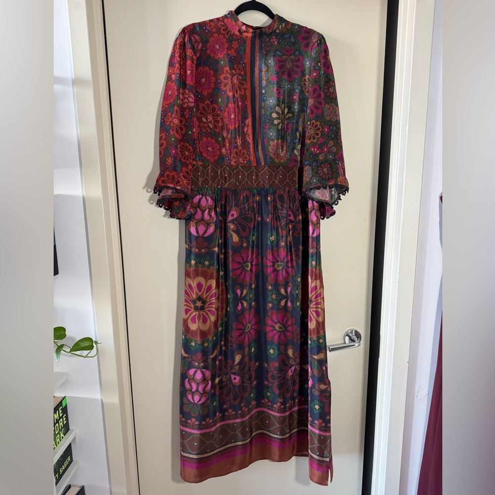 Farm Rio x Anthropolgie Mock Neck Silk Dress